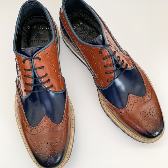 Brown-Navy Blue Wingtip Derby Leather Dress Shoe main image 6